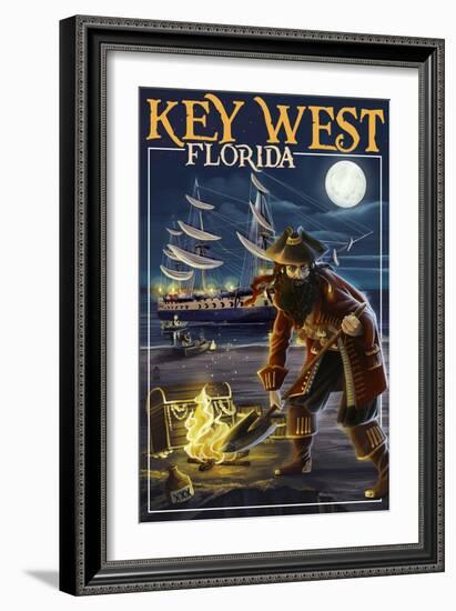 Key West, Florida - Pirate and Treasure-Lantern Press-Framed Art Print