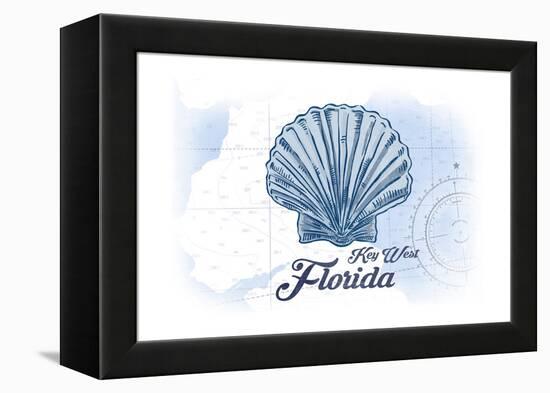 Key West, Florida - Scallop Shell - Blue - Coastal Icon-Lantern Press-Framed Stretched Canvas