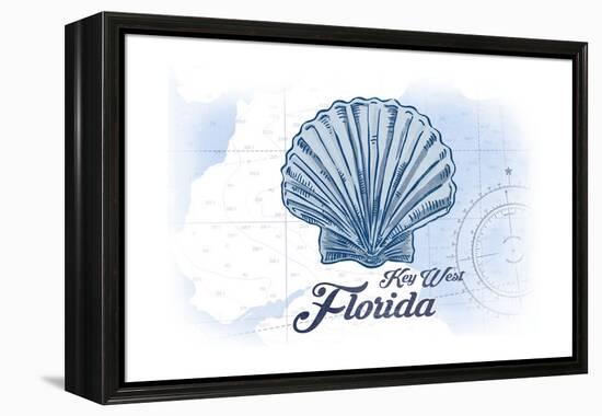 Key West, Florida - Scallop Shell - Blue - Coastal Icon-Lantern Press-Framed Stretched Canvas