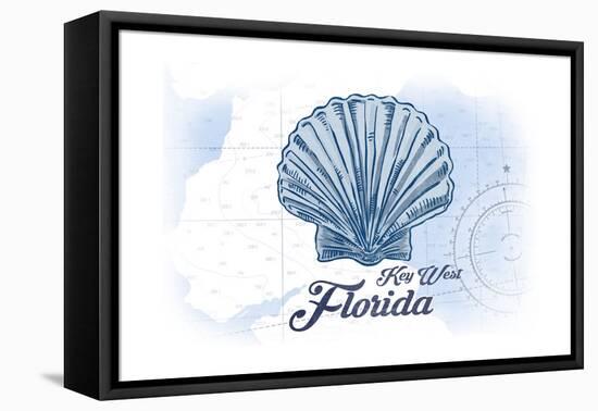 Key West, Florida - Scallop Shell - Blue - Coastal Icon-Lantern Press-Framed Stretched Canvas