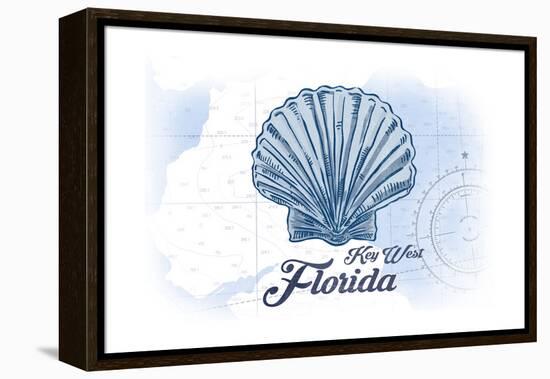 Key West, Florida - Scallop Shell - Blue - Coastal Icon-Lantern Press-Framed Stretched Canvas