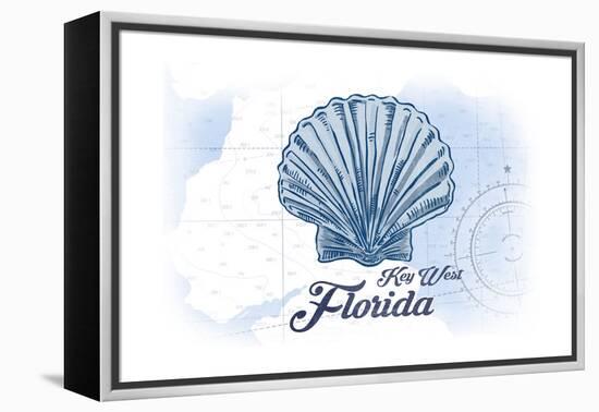 Key West, Florida - Scallop Shell - Blue - Coastal Icon-Lantern Press-Framed Stretched Canvas