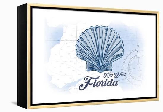 Key West, Florida - Scallop Shell - Blue - Coastal Icon-Lantern Press-Framed Stretched Canvas