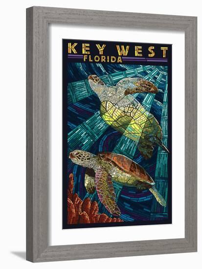 Key West, Florida - Sea Turtle Mosaic-Lantern Press-Framed Art Print