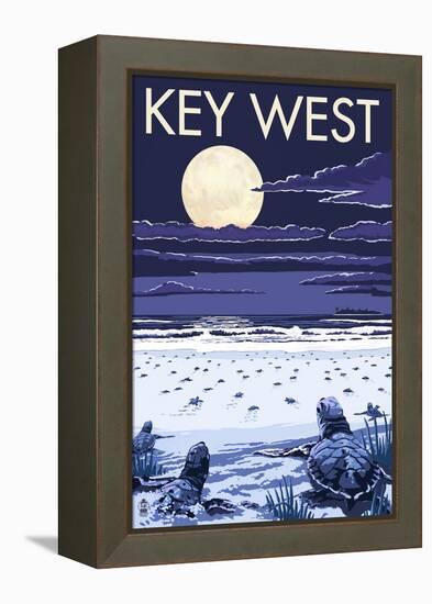 Key West, Florida - Sea Turtles Hatching-Lantern Press-Framed Stretched Canvas