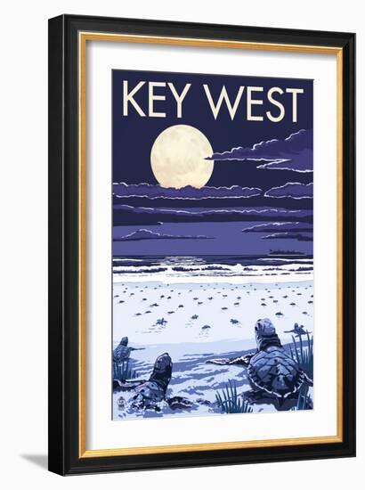 Key West, Florida - Sea Turtles Hatching-Lantern Press-Framed Premium Giclee Print