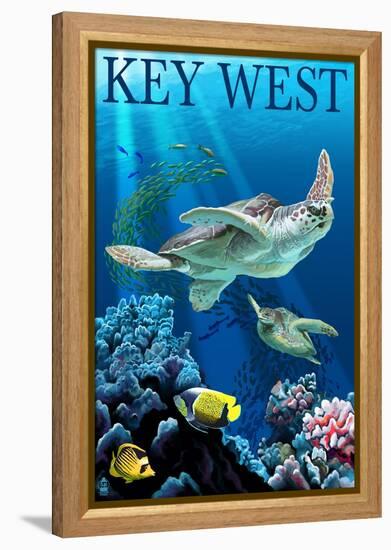 Key West, Florida - Sea Turtles-Lantern Press-Framed Stretched Canvas