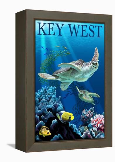 Key West, Florida - Sea Turtles-Lantern Press-Framed Stretched Canvas