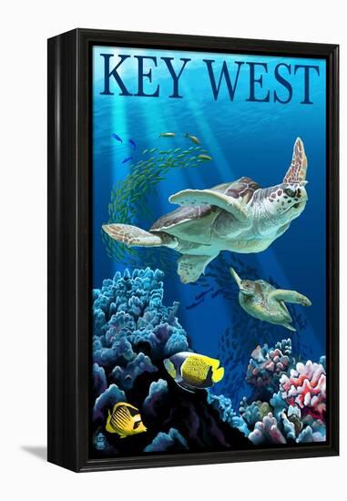 Key West, Florida - Sea Turtles-Lantern Press-Framed Stretched Canvas