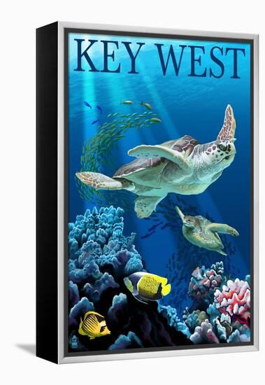 Key West, Florida - Sea Turtles-Lantern Press-Framed Stretched Canvas