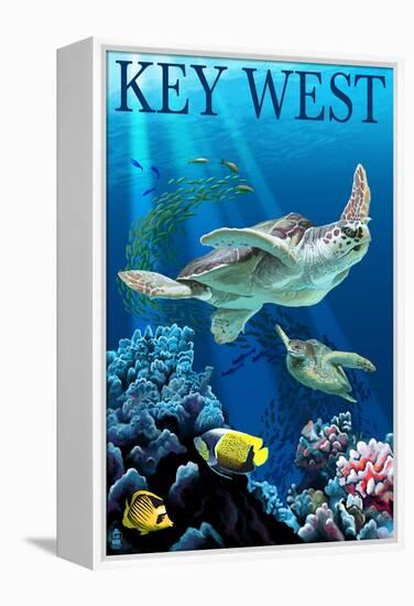 Key West, Florida - Sea Turtles-Lantern Press-Framed Stretched Canvas