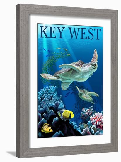 Key West, Florida - Sea Turtles-Lantern Press-Framed Art Print