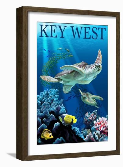 Key West, Florida - Sea Turtles-Lantern Press-Framed Art Print