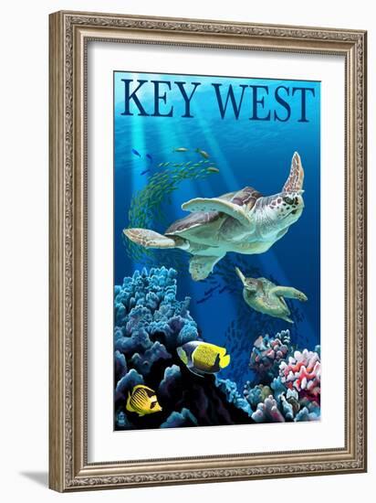 Key West, Florida - Sea Turtles-Lantern Press-Framed Premium Giclee Print