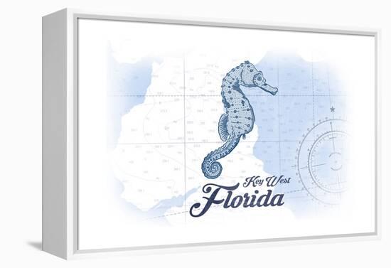 Key West, Florida - Seahorse - Blue - Coastal Icon-Lantern Press-Framed Stretched Canvas