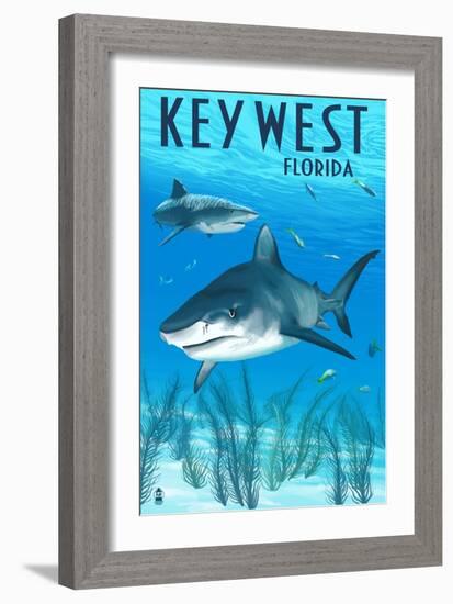 Key West, Florida - Sharks-Lantern Press-Framed Art Print