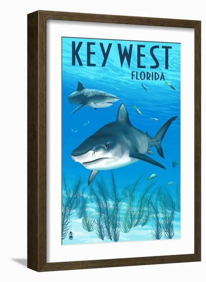 Key West, Florida - Sharks-Lantern Press-Framed Art Print