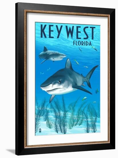 Key West, Florida - Sharks-Lantern Press-Framed Art Print