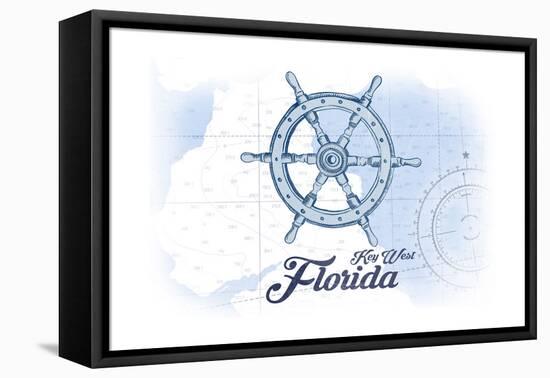 Key West, Florida - Ship Wheel - Blue - Coastal Icon-Lantern Press-Framed Stretched Canvas