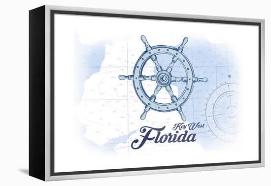 Key West, Florida - Ship Wheel - Blue - Coastal Icon-Lantern Press-Framed Stretched Canvas