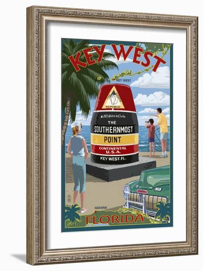 Key West, Florida - Southernmost Point-Lantern Press-Framed Art Print