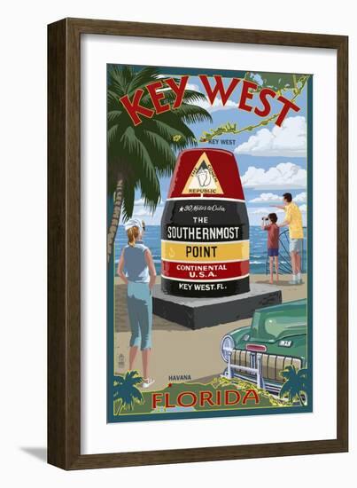 Key West, Florida - Southernmost Point-Lantern Press-Framed Art Print