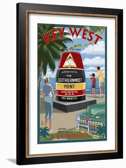 Key West, Florida - Southernmost Point-Lantern Press-Framed Art Print