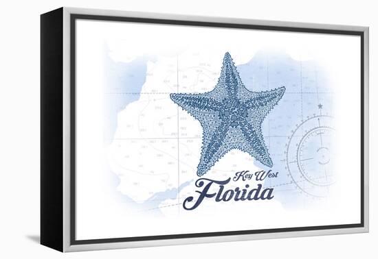 Key West, Florida - Starfish - Blue - Coastal Icon-Lantern Press-Framed Stretched Canvas