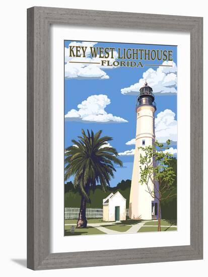 Key West Lighthouse, Florida Day Scene-Lantern Press-Framed Art Print