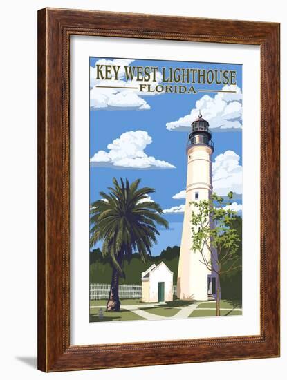 Key West Lighthouse, Florida Day Scene-Lantern Press-Framed Art Print