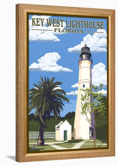 Key West Lighthouse, Florida Day Scene-Lantern Press-Framed Stretched Canvas