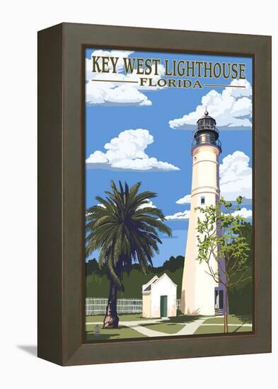 Key West Lighthouse, Florida Day Scene-Lantern Press-Framed Stretched Canvas