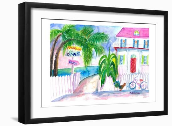 Key West Pink House and Signpost with Bike-M. Bleichner-Framed Premium Giclee Print