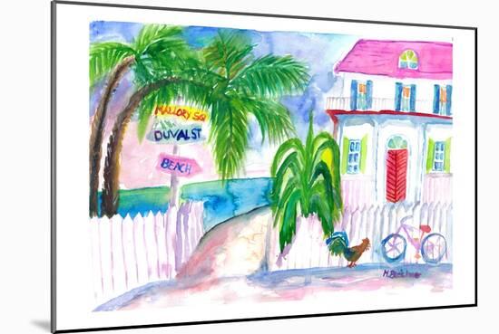 Key West Pink House and Signpost with Bike-M. Bleichner-Mounted Art Print