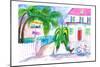 Key West Pink House and Signpost with Bike-M. Bleichner-Mounted Art Print