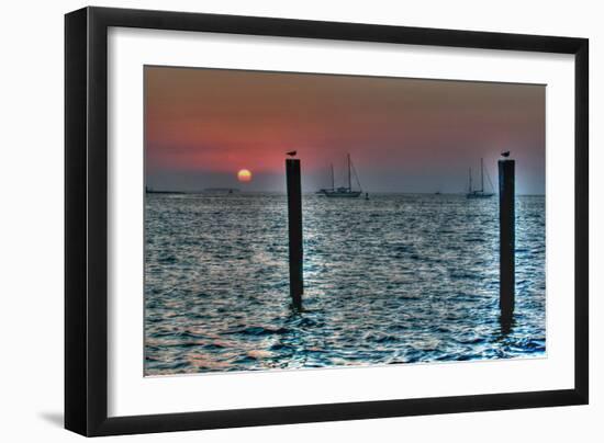 Key West Sunset Two Pilings-Robert Goldwitz-Framed Photographic Print