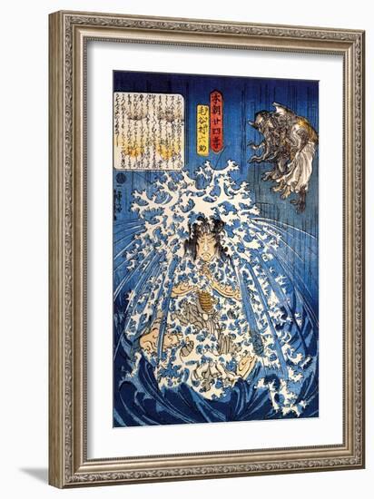 Keyamura Rokusuke under the Hikosan Gongen Waterfall-Kuniyoshi Utagawa-Framed Giclee Print