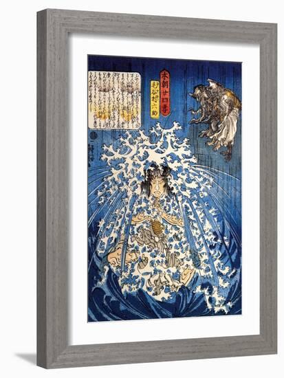 Keyamura Rokusuke under the Hikosan Gongen Waterfall-Kuniyoshi Utagawa-Framed Giclee Print