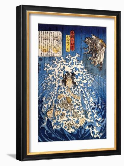 Keyamura Rokusuke under the Hikosan Gongen Waterfall-Kuniyoshi Utagawa-Framed Giclee Print