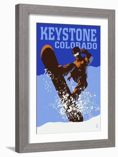 Keystone, Colorado - Colorblocked Snowboarder-Lantern Press-Framed Premium Giclee Print