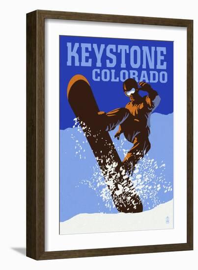 Keystone, Colorado - Colorblocked Snowboarder-Lantern Press-Framed Premium Giclee Print