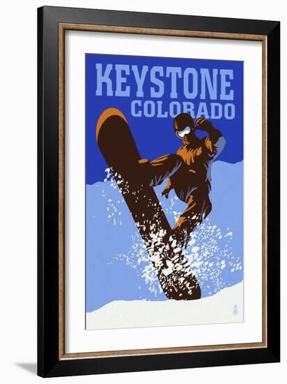 Keystone, Colorado - Colorblocked Snowboarder-Lantern Press-Framed Premium Giclee Print