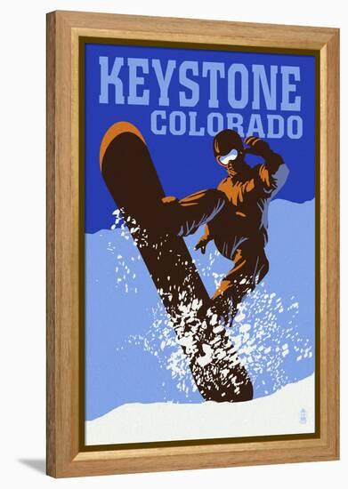 Keystone, Colorado - Colorblocked Snowboarder-Lantern Press-Framed Stretched Canvas
