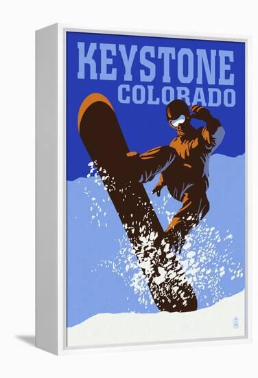 Keystone, Colorado - Colorblocked Snowboarder-Lantern Press-Framed Stretched Canvas