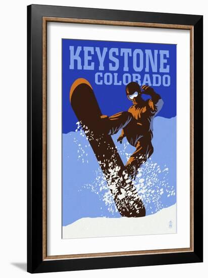 Keystone, Colorado - Colorblocked Snowboarder-Lantern Press-Framed Art Print