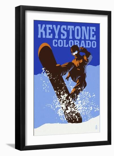 Keystone, Colorado - Colorblocked Snowboarder-Lantern Press-Framed Art Print