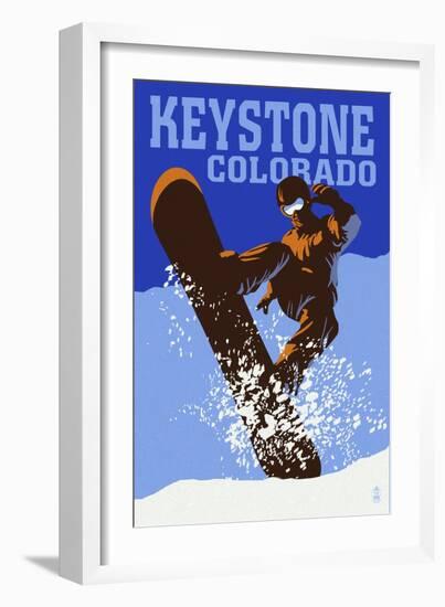 Keystone, Colorado - Colorblocked Snowboarder-Lantern Press-Framed Art Print