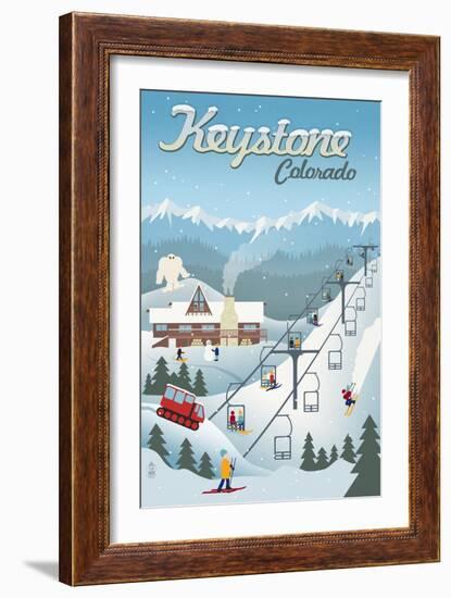 Keystone, Colorado - Retro Ski Resort-Lantern Press-Framed Art Print