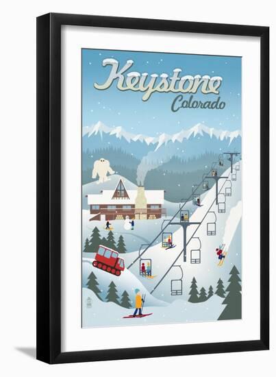 Keystone, Colorado - Retro Ski Resort-Lantern Press-Framed Art Print