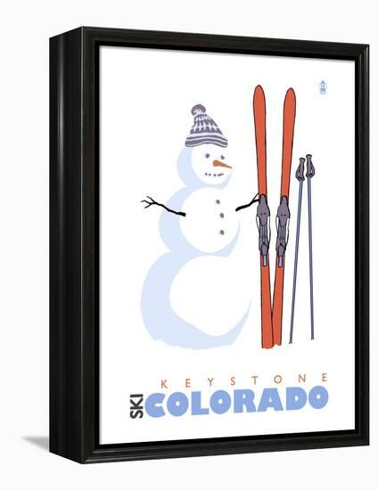 Keystone, Colorado, Snowman with Skis-Lantern Press-Framed Stretched Canvas